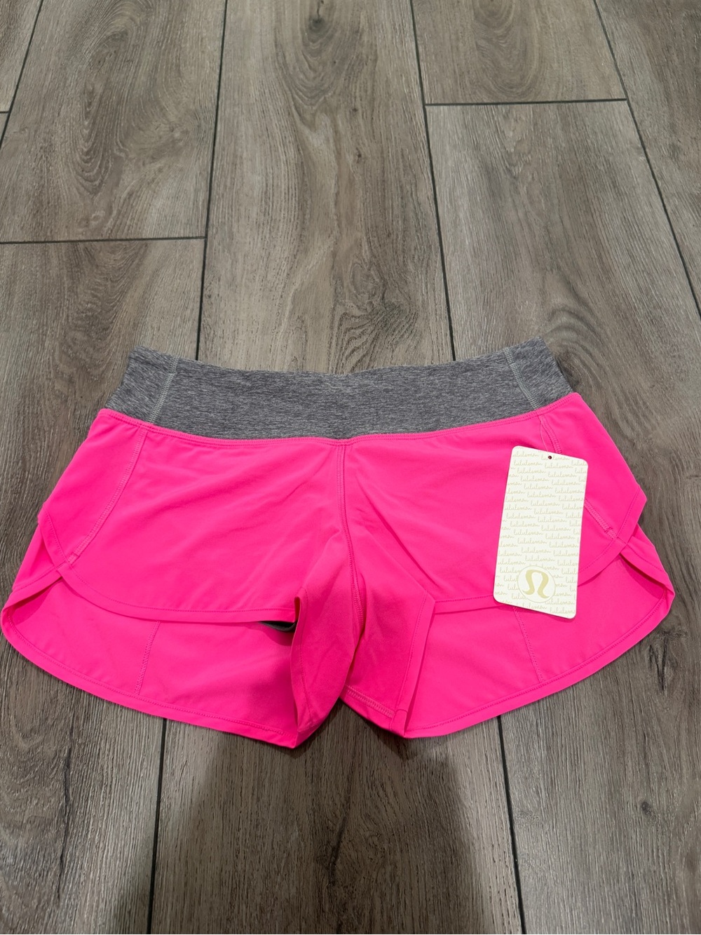 lululemon athletica Women's Neon Pink Athletic Shorts with Gray Waistband